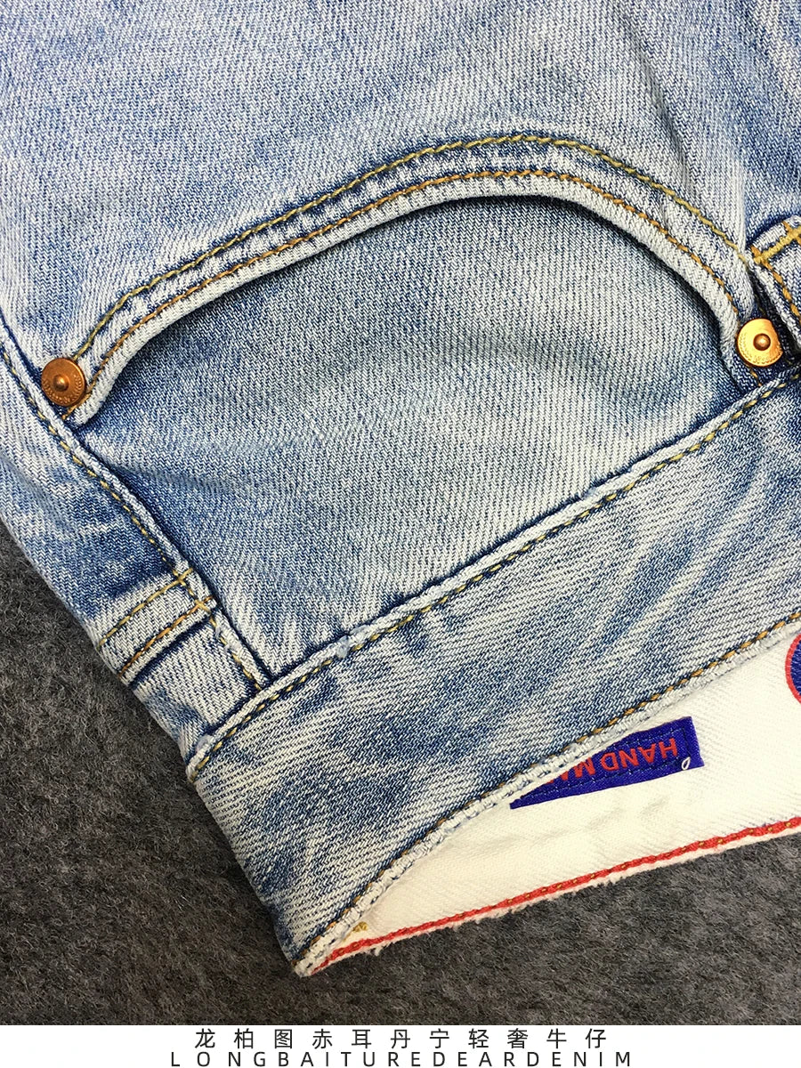 Summer Thin 11oz Red Selvedge Denim Jeans for Men 94% Cotton Micro Stretch Slim Fit Straight Light Pants 24ss Y2k Youth Male 5KM