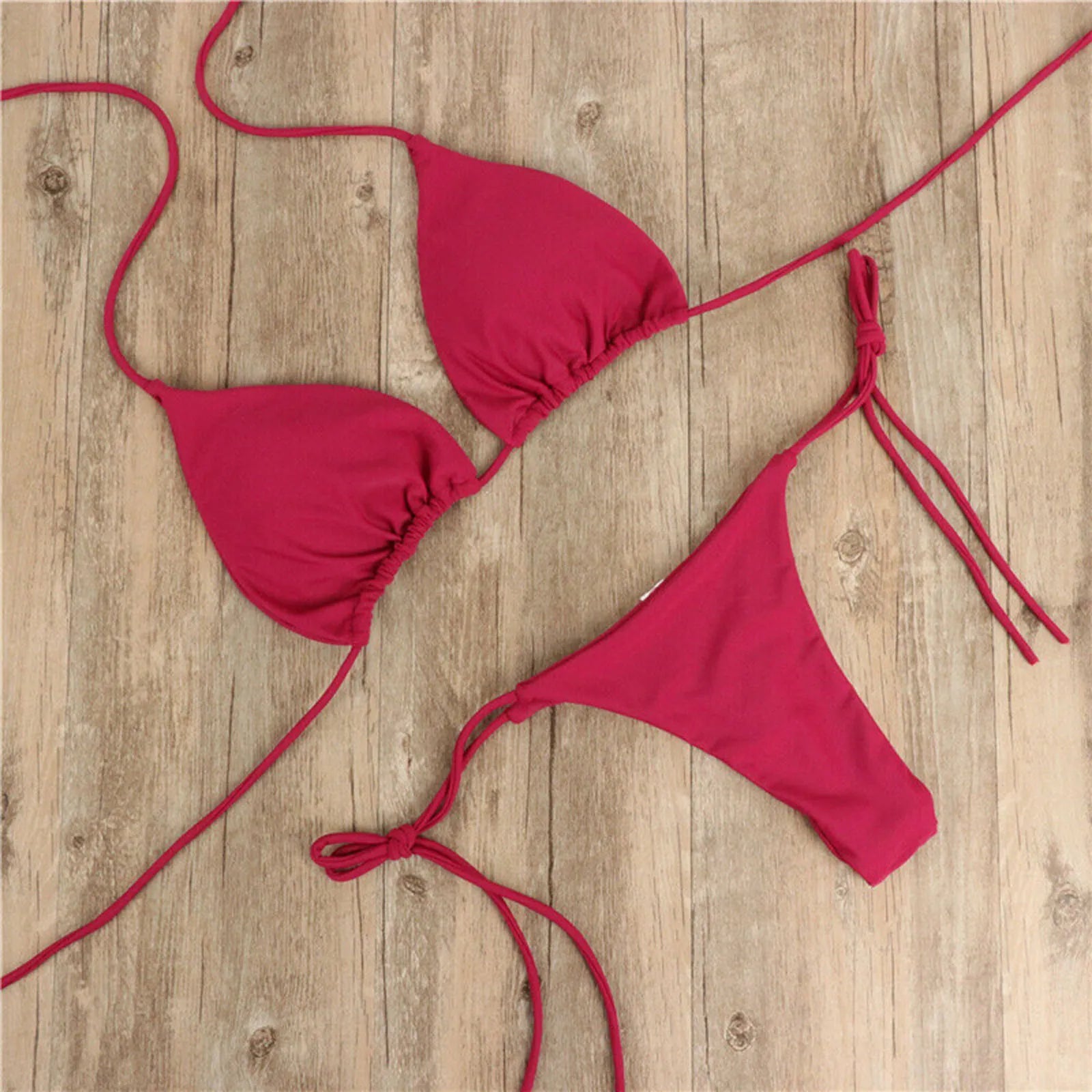 Sexy Women Bikini Lingerie Set Side Tie Swimsuit T--back Low Rise Thong Bandage Style Brazilian Swimwear Soft Solid Underwear