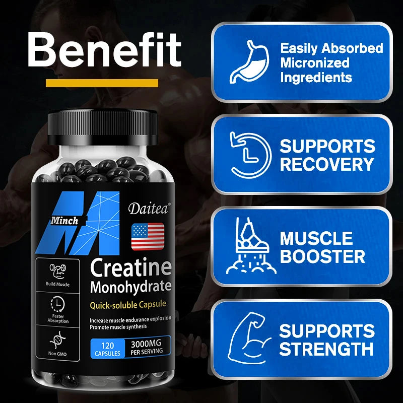 Creatine Monohydrate 3,000 Mg - Improves Energy and Endurance, Increases Muscle Mass, and Athletic Performance, 120 Capsules