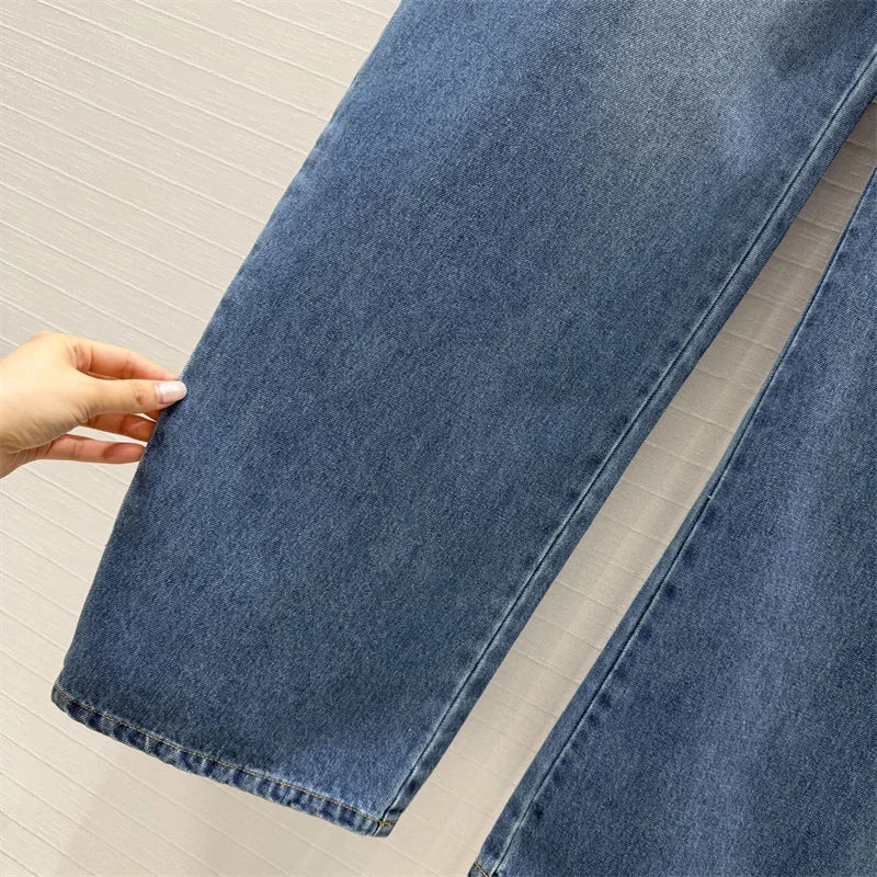 Women's jeans New high waisted slim fit straight leg pants for spring 2026 Retro pure cotton wide leg pants curved knife jeans