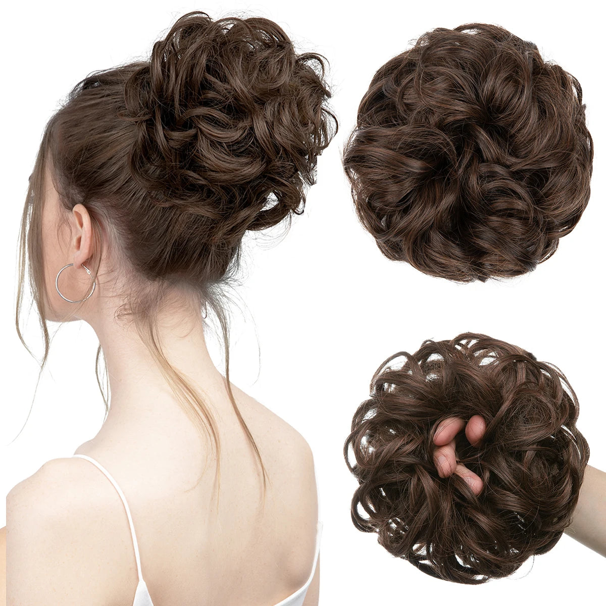 Synthetic Messy Updo Chignon Premium Big Curly Elastic Hair Scrunchies Hairpieces Donut Updo Blonde Brown Hair Pieces For Women