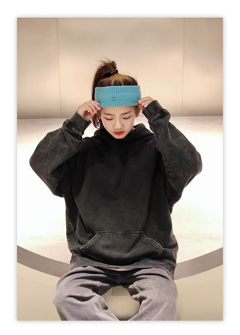 100% Cotton Men's Clothing Vintage Black Acid Wash Hoodies Men Women Oversized Hip Hop Sweatshirts Casual Pullover Y2K Clothes