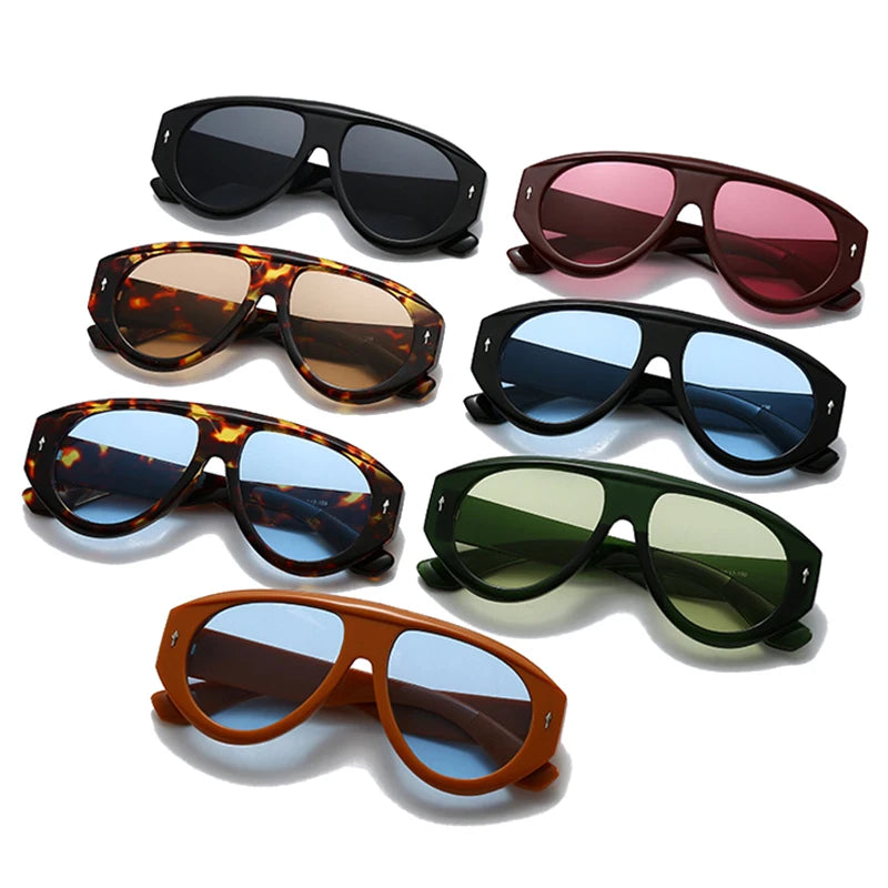 SO&EI Retro Pilot Women Sunglasses Fashion Blue Green Shades UV400 Men Rivets Punk Outdoor Sun Glasses