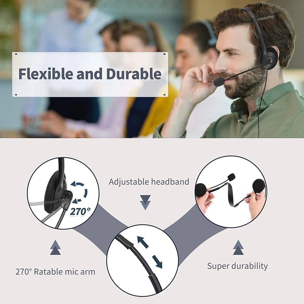 Wired Headset PC Gaming Headphones with Adjustable Noise Cancelling Microphone Mute Type C USB Headsets for Smartphone Laptop