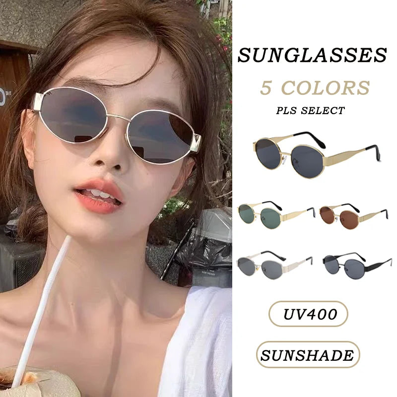 2025 New Fashion Retro Women Sunglasses Luxury Oval Frame Sunshade UV400 Unisex Outdoor Glasses for Traveling, Driving, Parties