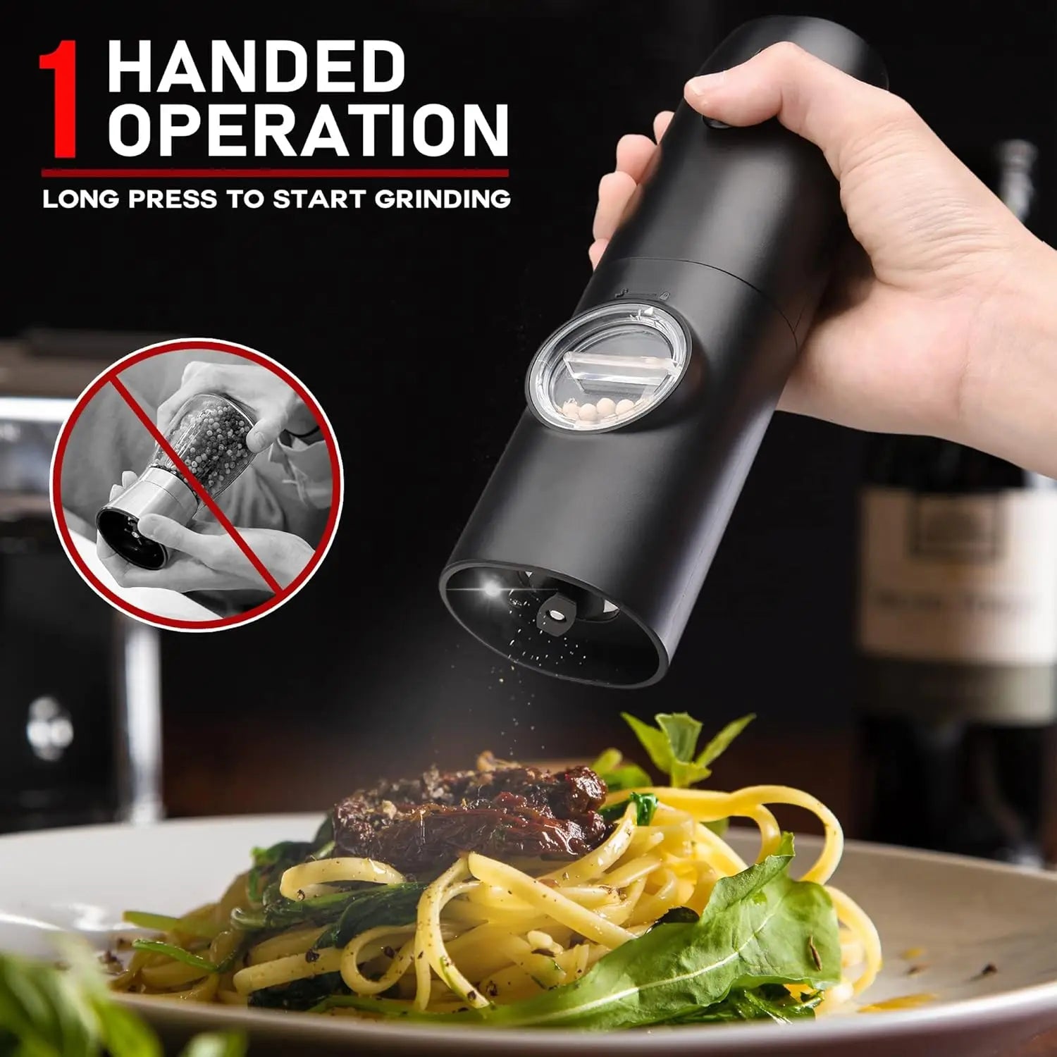 USB Charging Electric Salt and Pepper Grinder Rechargeable Adjustable Coarseness Automated Spice Mill for Kitchen Cooking Dining