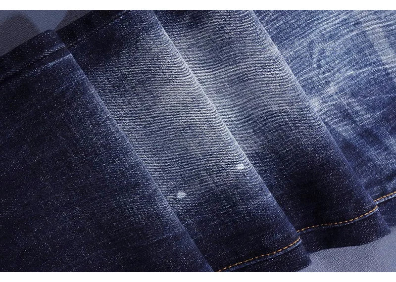 Designer Fashion Men Jeans High Quality Retro Blue Stretch Slim Fit Painted Ripped Jeans Men Brand Vintage Denim Pants Hombre