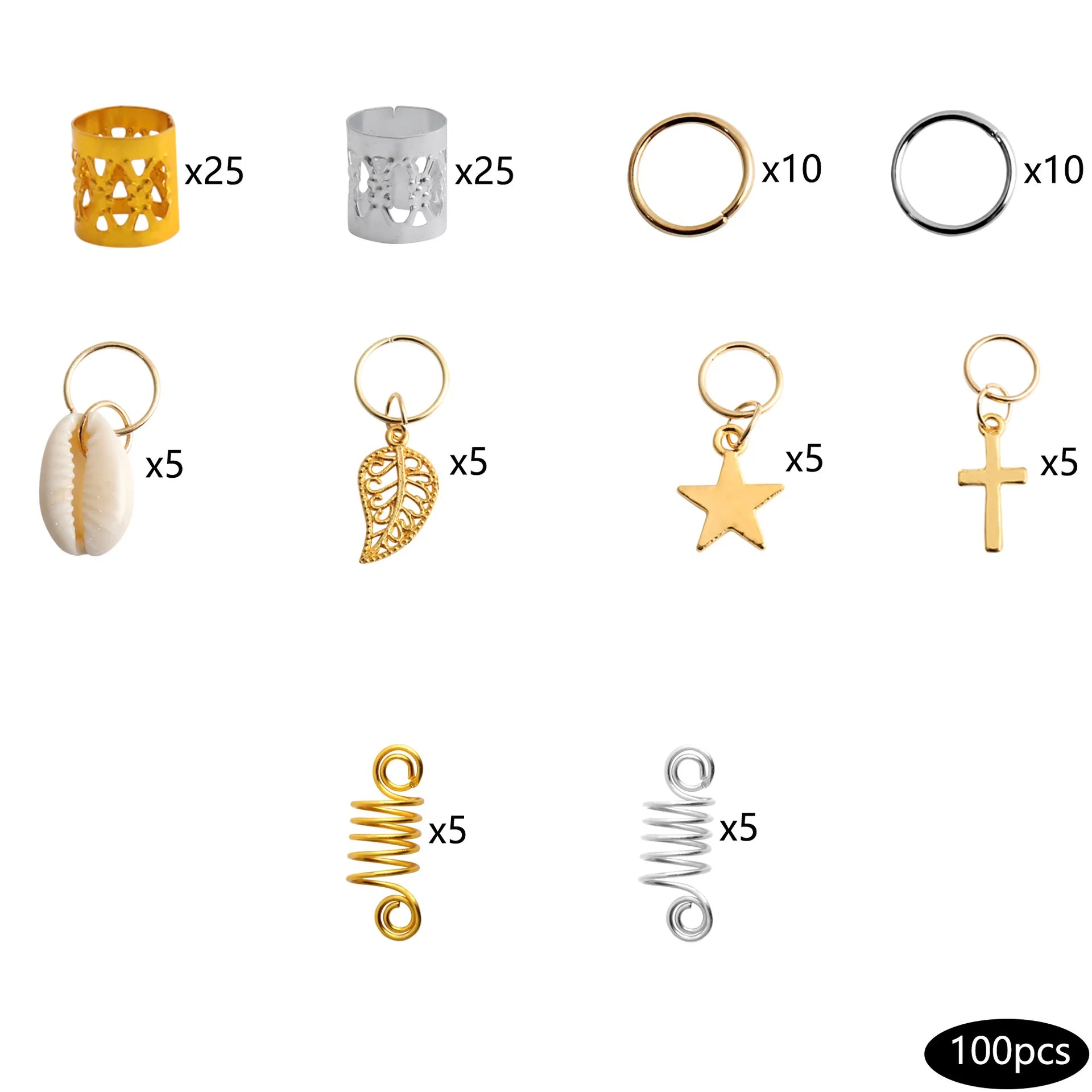 100pcs/set Alloy Braid Hair Ring Dreadlock Hair Ring Hippie Style Hair Accessories Loc Hair Jewelry for Braids for Girls