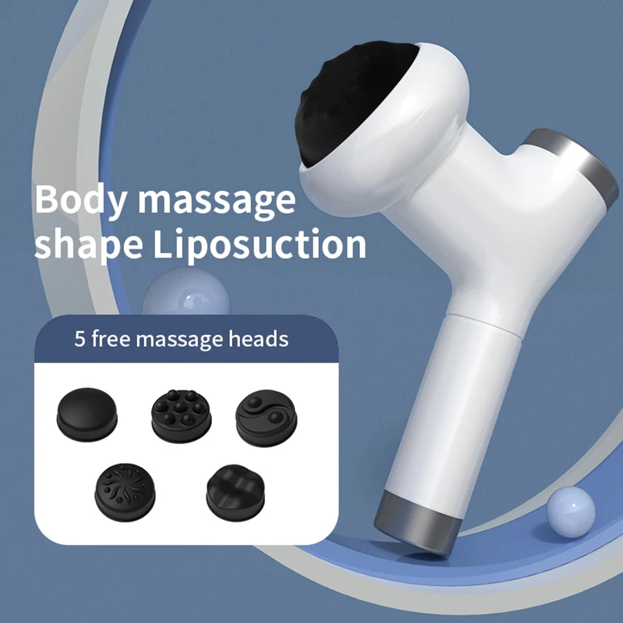 USB body massager, fat pushing device with 8 levels of strength and 5 interchangeable massage heads