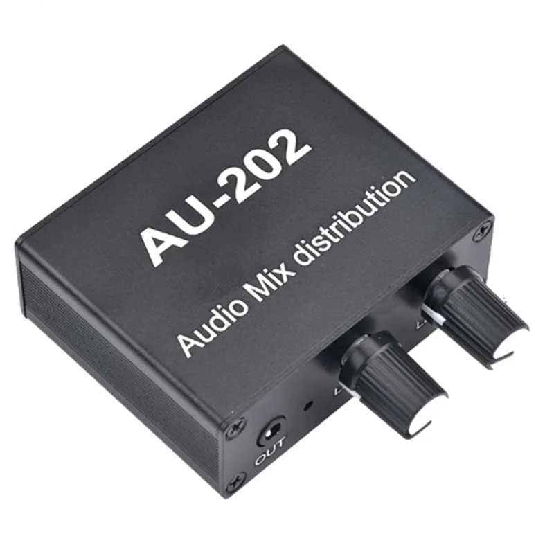 Unique! AU-202 2 Input 2 Output Stereo Mixer Audio Distributor for Headphone External Power AMP Volume Alone Control