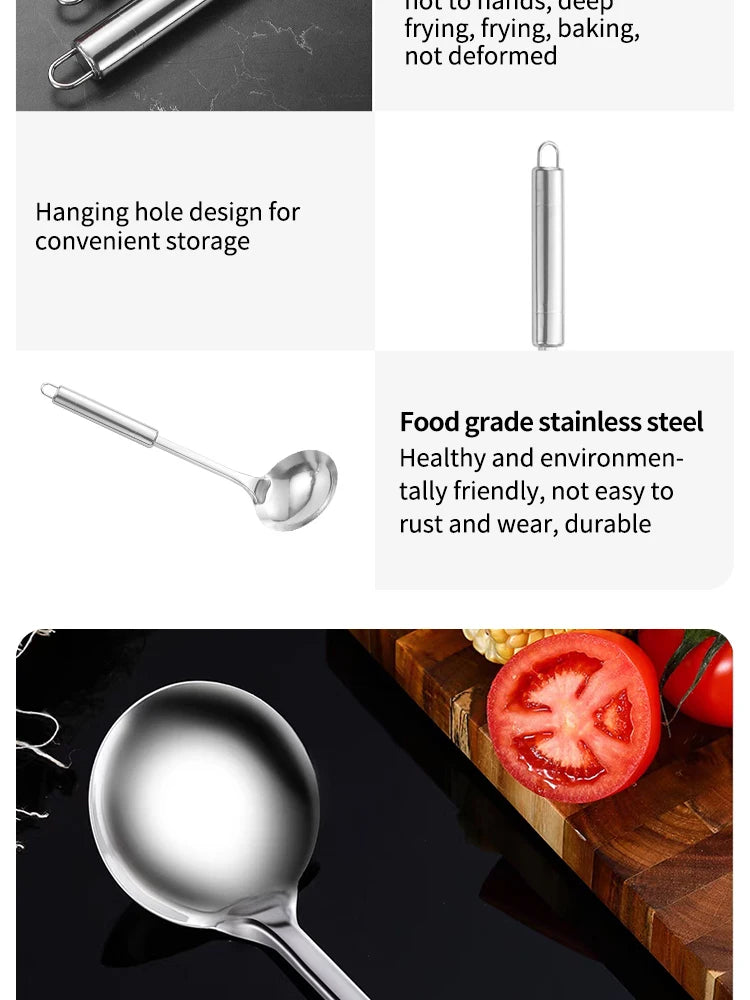 Stainless Steel Kitchen Cooking Spoon Household Pot Spoon Soup Making Hotel Supplies Outdoor Barbecue Kitchen Tools