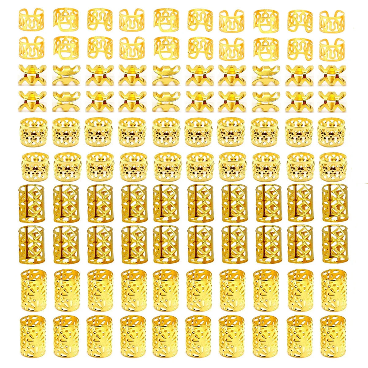 100Pcs Women Girls Dreadlocks Beads Hair Rings Braids Clips Metal Golden and Silver Hair Cuffs Hair Decoration Accessories