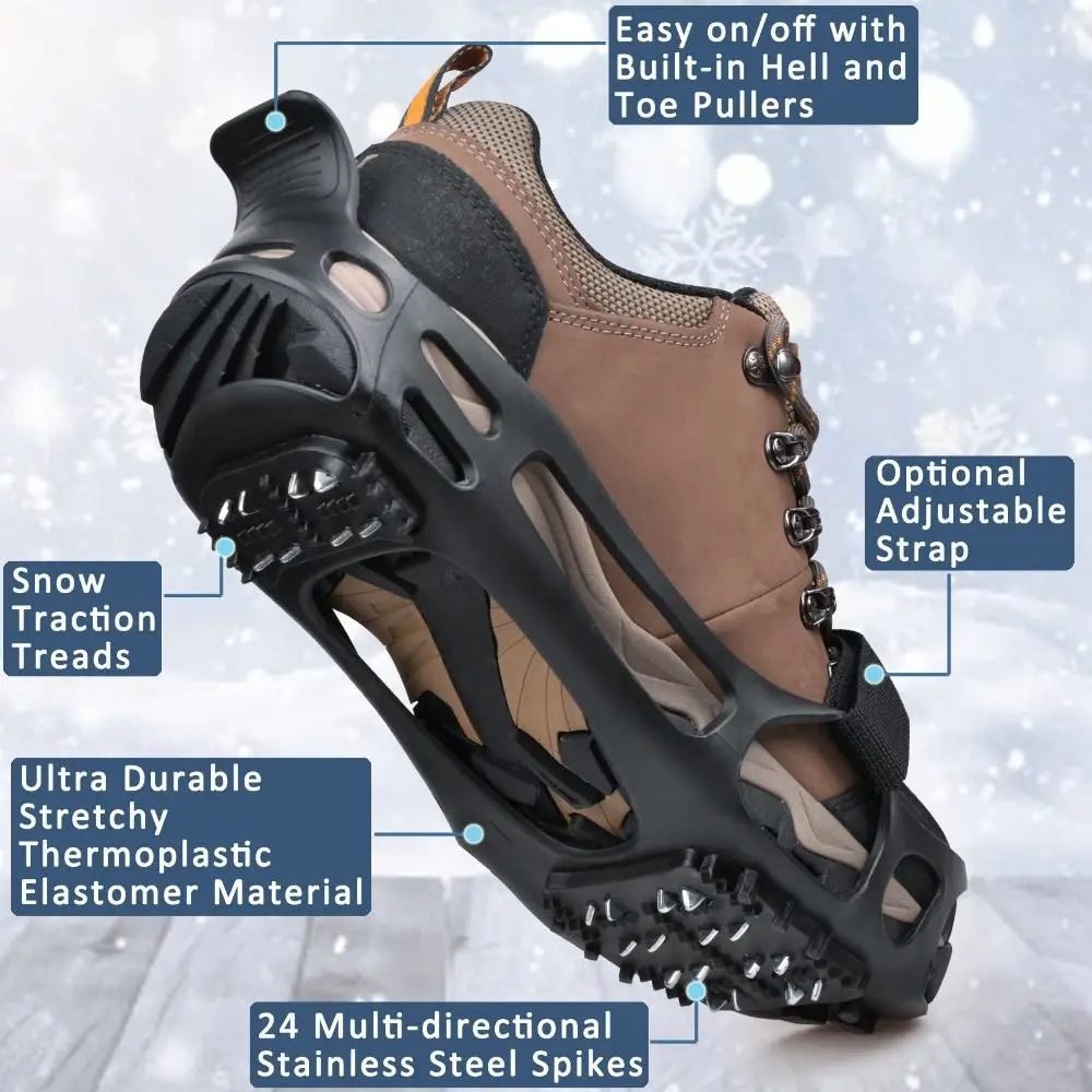 24 Studs Ice Snow Traction Cleats Non-slip Wear-resistant Crampons Stretch Rubber Winter Walking Boots Cleats Winter Walking
