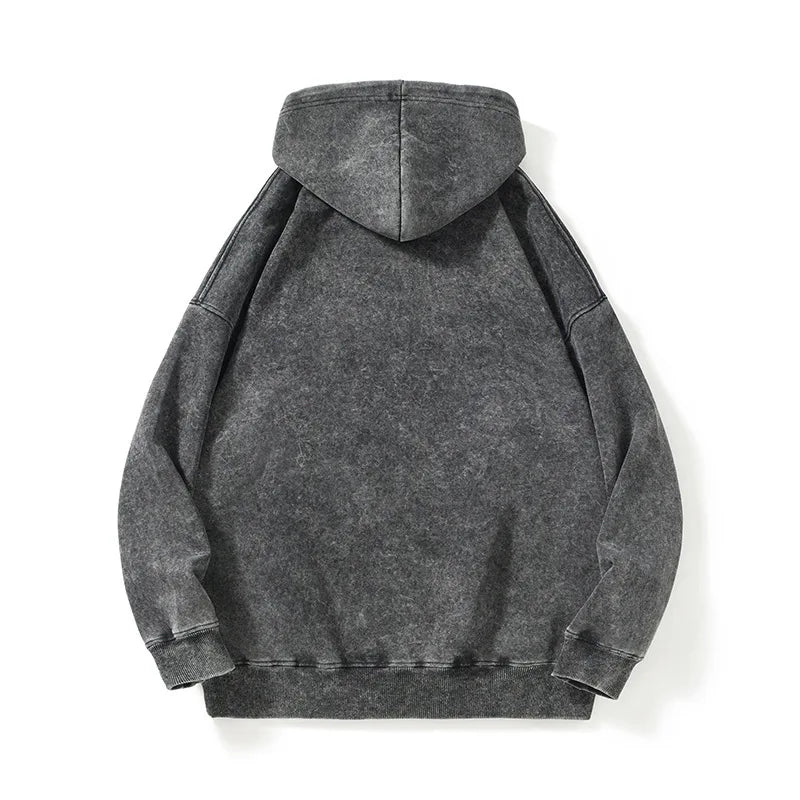 New Washed Retro Distressed Pure Cotton Hoodie for Men and Women, Solid Color Pullover, Fashionable Casual Hooded Sweatshirt
