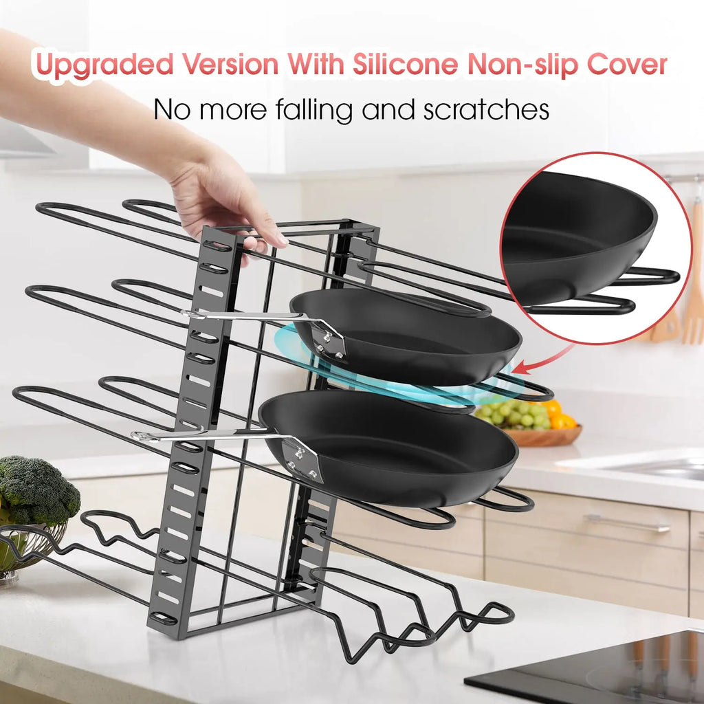 Pot Rack Organizer, 8 Tier Pots and Pans Organizer for Kitchen Organization & Storage, Adjustable Pot Lid Holders & Pan Rack