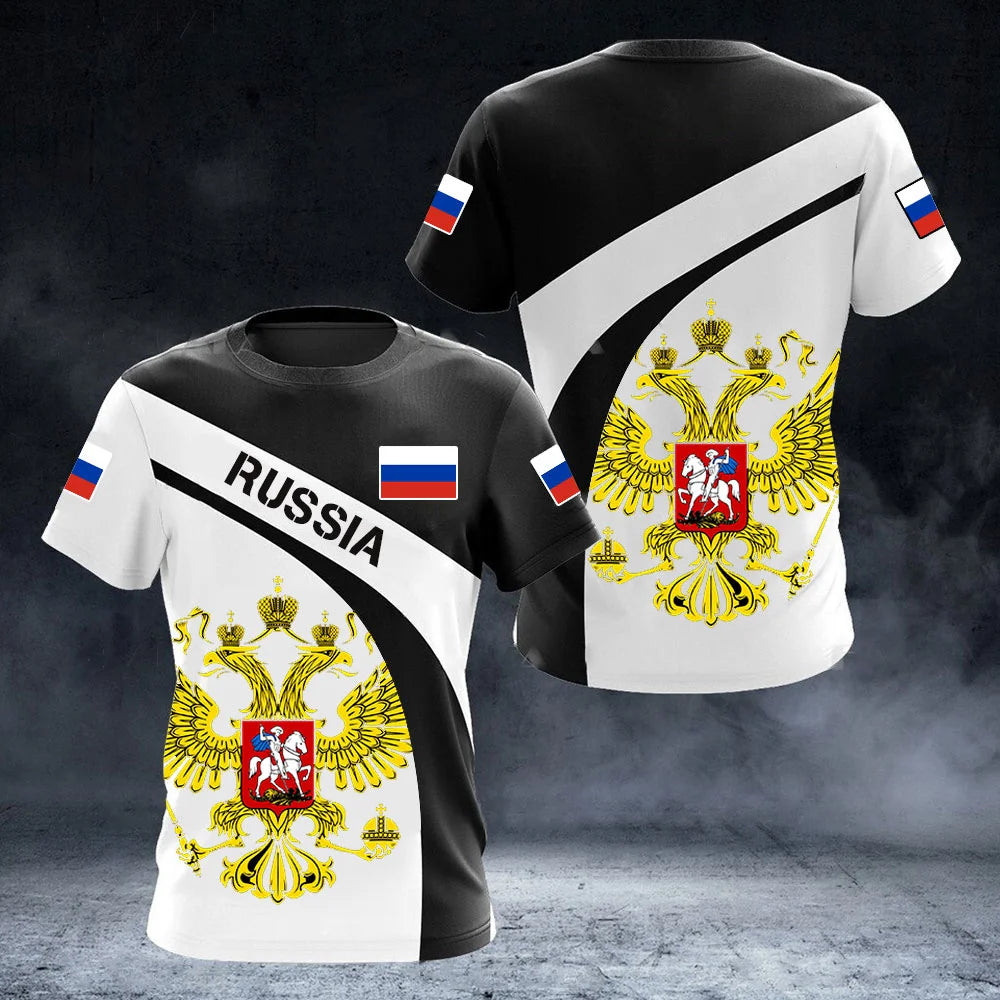 Russia Men's T-shirts Casual Fashion Summer New Russian Flag Short Sleeved Tops Tees Men's Clothing Oversized T-shirt Streetwear