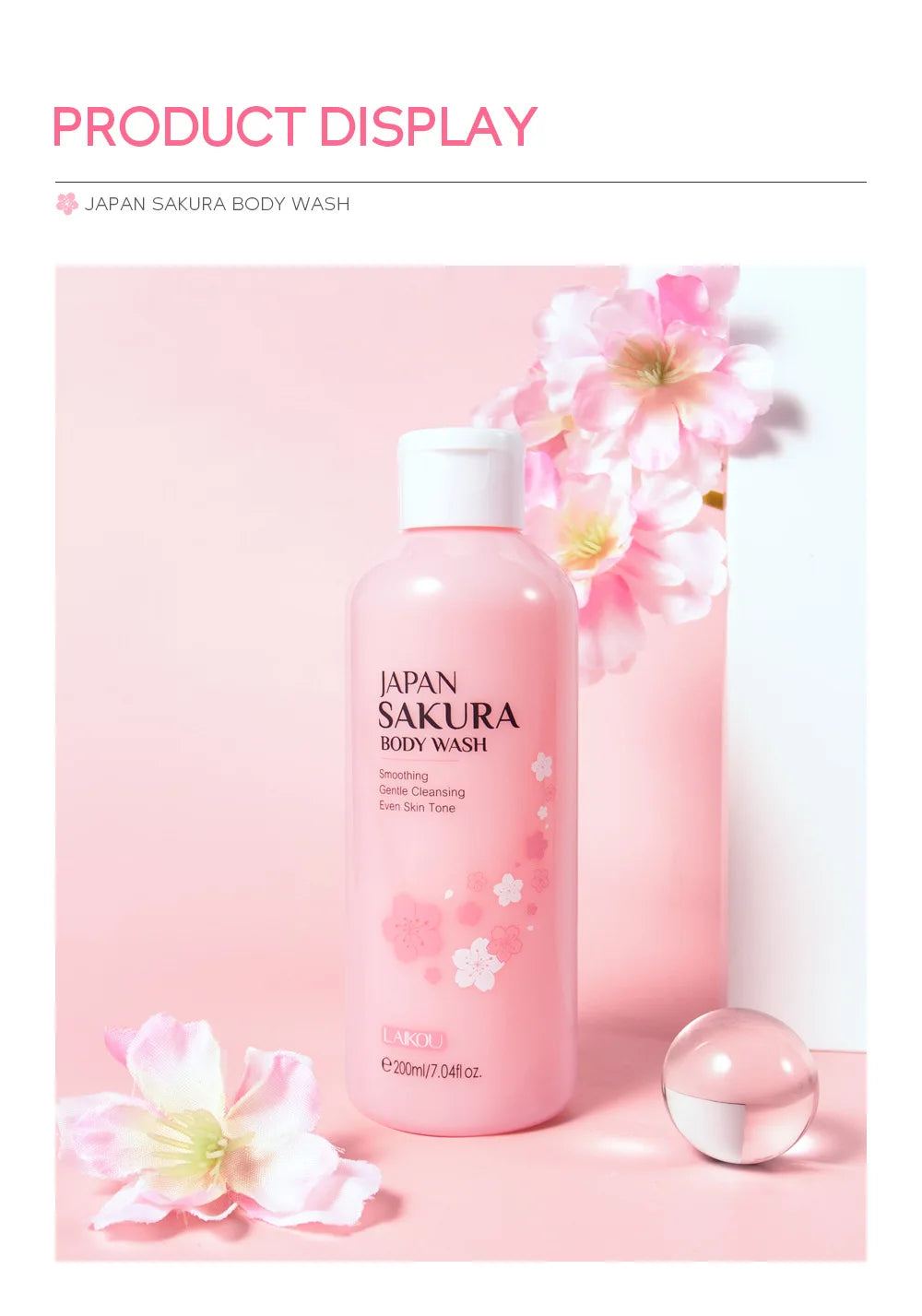 LAIKOU Sakura Shower Gel Long Moisturizing Smooth Long Lasting Fragrance Gentle Foam Body Cleansing Bath Product 100ml