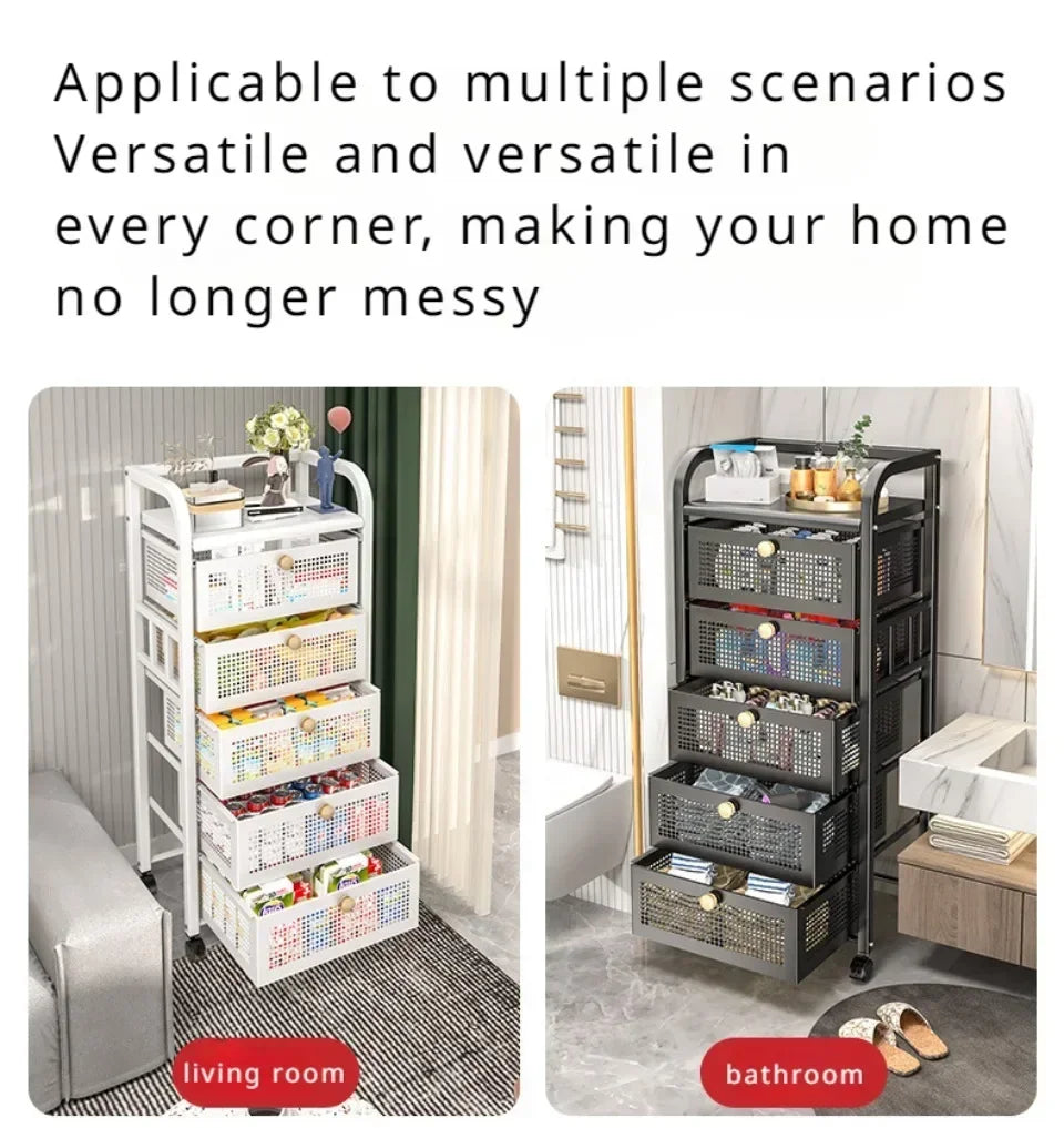 Kitchen Shelf With Drawer Multifunctional Storage Rack Fruits Vegetables Storage Cart Organizer With Wheels Bar Carts Cabinets