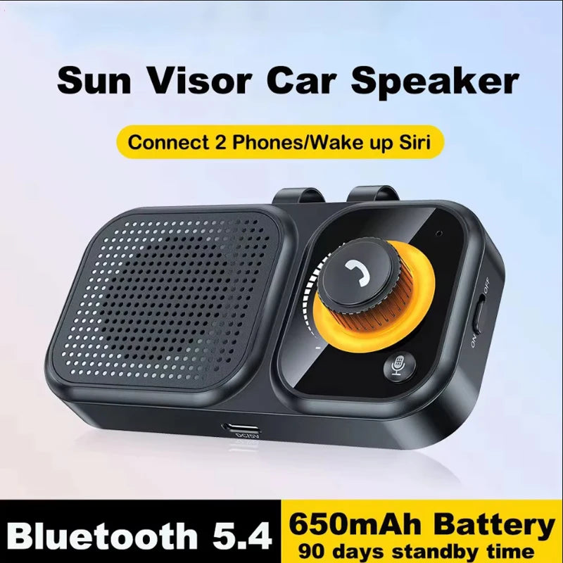 Bluetooth 5.4 Speaker Handsfree Car Kit Sun Visor Clip Wireless Audio Receiver Speakerphone Loud Music Player with Ambient Light