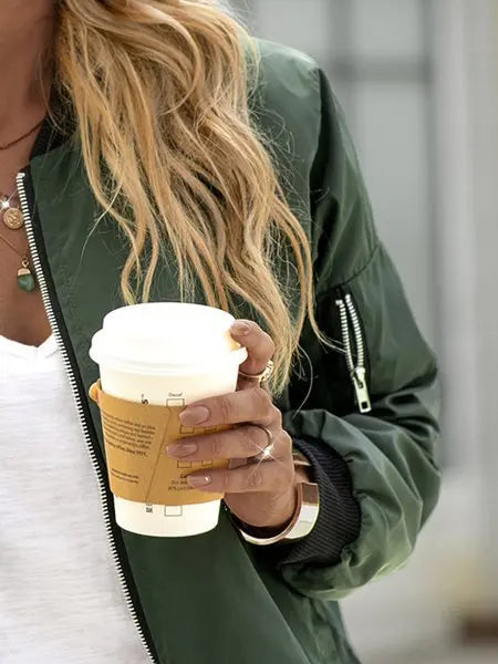 Women Bomber Casual Jacket 2025 Spring Autumn Solid Color Spring Coat Long Sleeve Stand Collar Zipper Basic Motorcycle Jackets