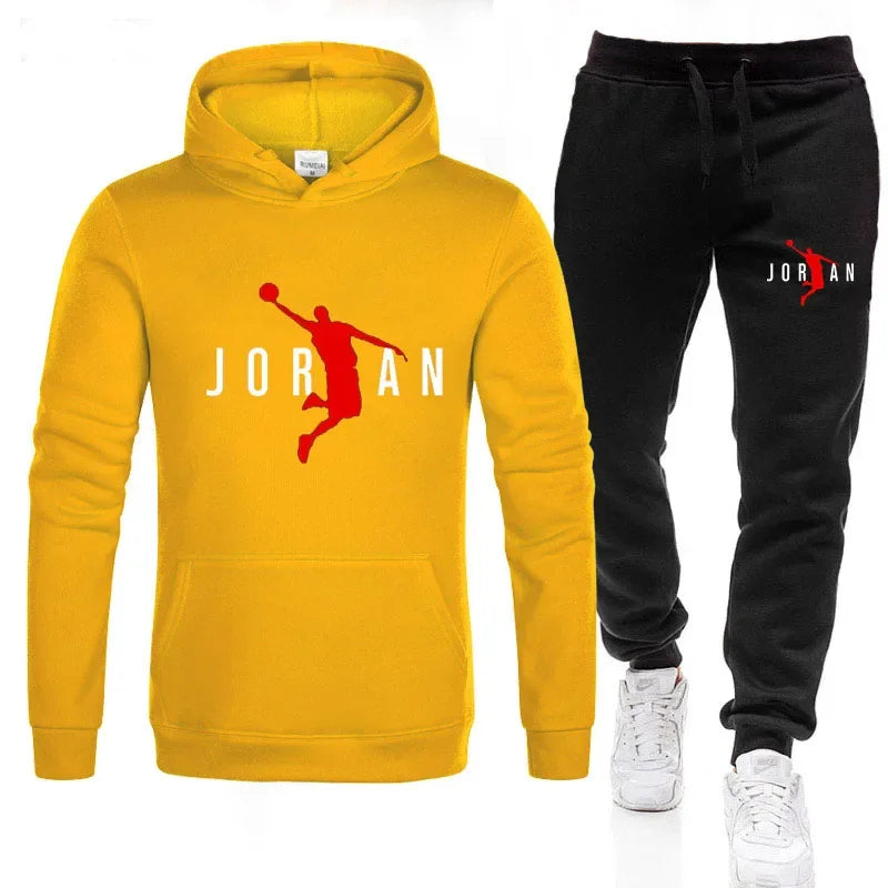 Autumn and winter new men's hooded sweatshirt casual set, outdoor fitness long-sleeved men's pullover + pants two-piece set