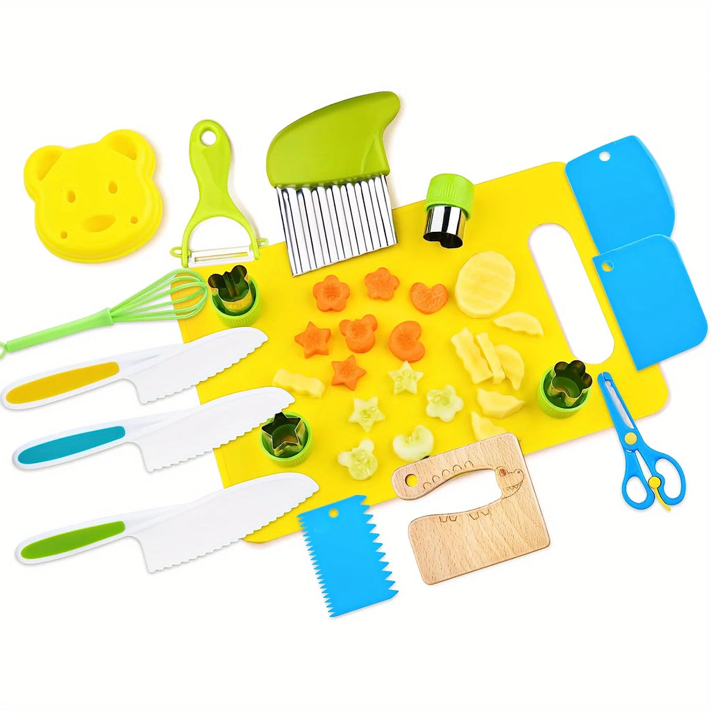 11/17Pcs Montessori Kitchen Tools Set Cookware Baking Toy Kids Safe Knives With Cutting Board Toddlers Real Cooking Accessories