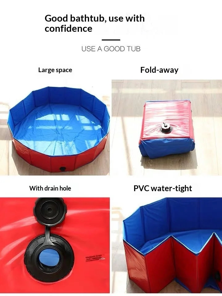 Foldable Pet Swimming Pool Bath Tub for Small Medium Dogs, Portable Outdoor Indoor Puppy Bathing Pool