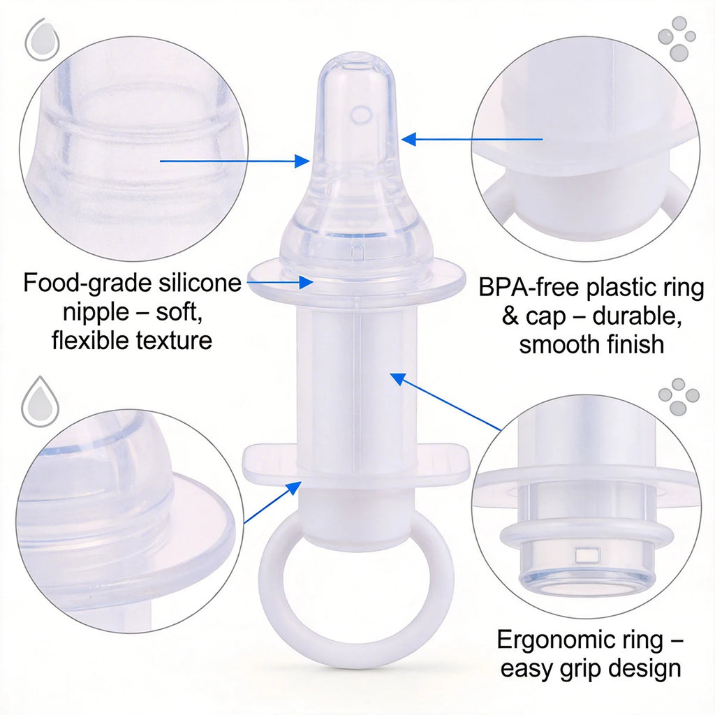 Baby Medicine Dispenser Dropper with Pacifier Tip, Soft Silicone Needle Feeder for Infant Liquid Medicine and Vitamins