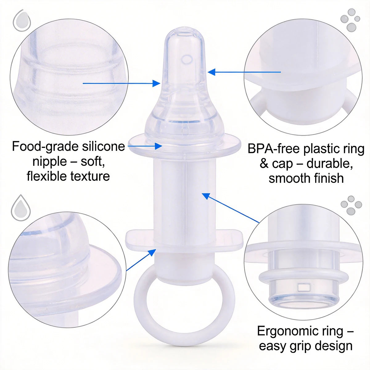 Baby Medicine Dispenser Dropper with Pacifier Tip, Soft Silicone Needle Feeder for Infant Liquid Medicine and Vitamins