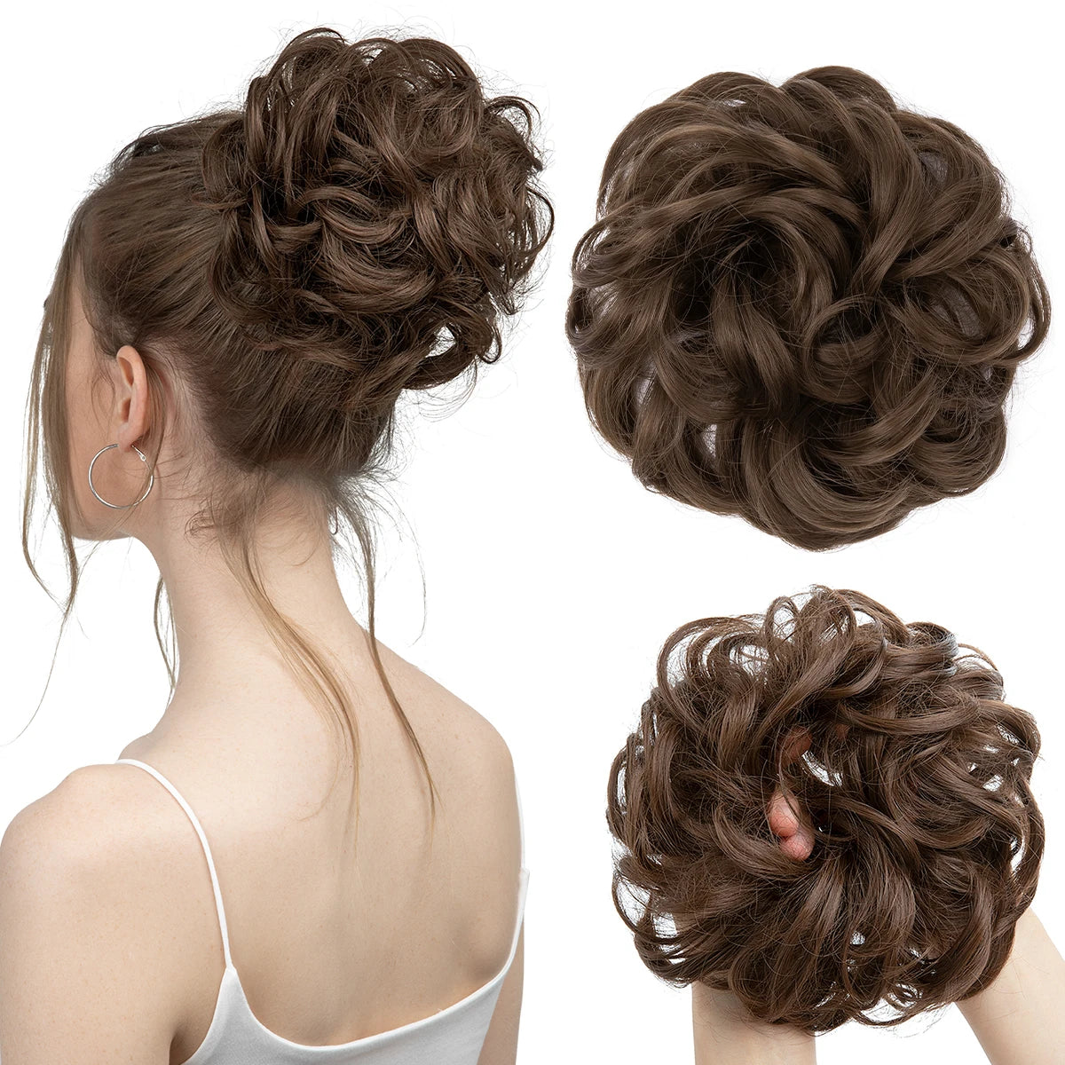 Synthetic Messy Updo Chignon Premium Big Curly Elastic Hair Scrunchies Hairpieces Donut Updo Blonde Brown Hair Pieces For Women