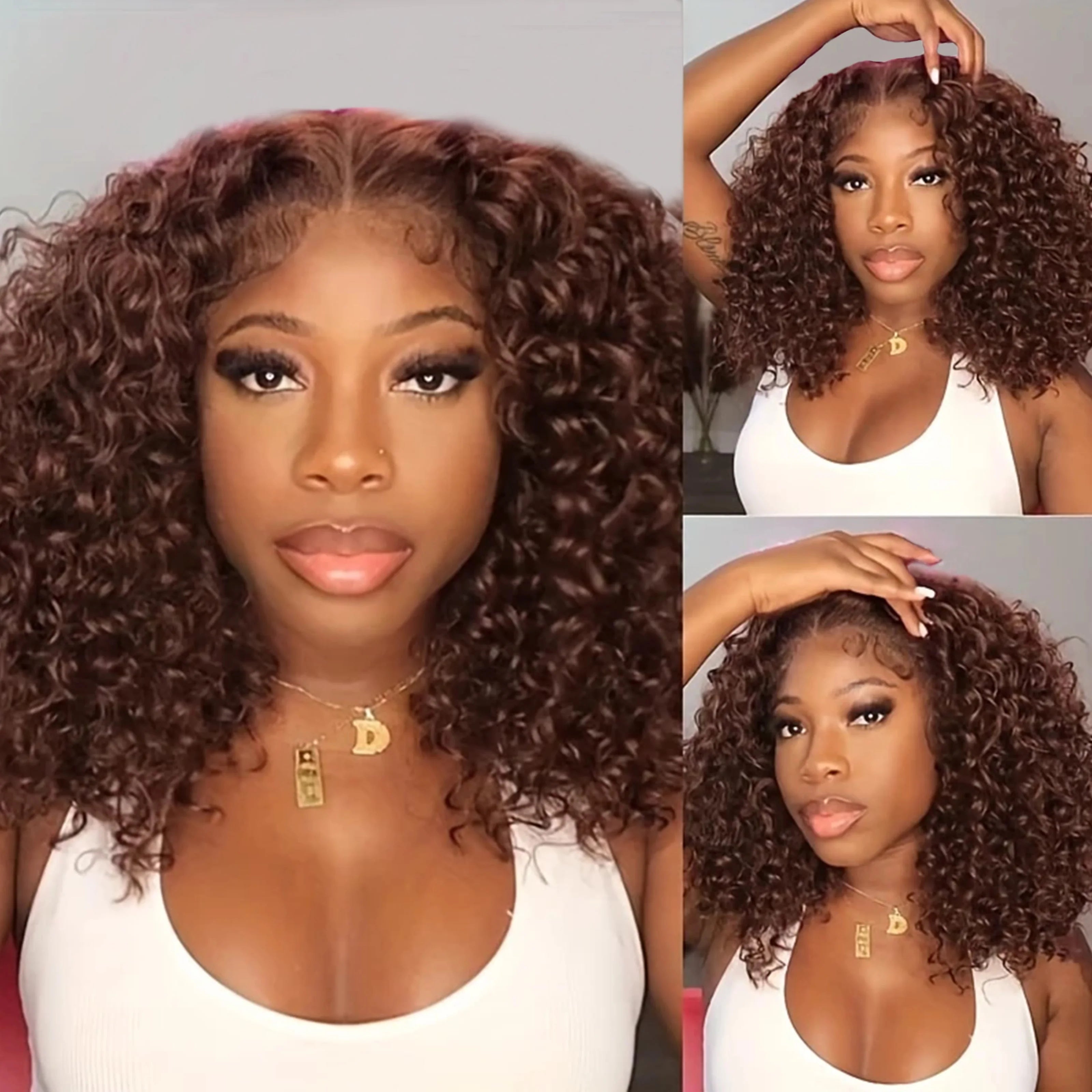 Kinky Curly Brown Deep Wave Short Bob Wig 13x4 Chocolate Bob Wig 16Inch  Brazilian HD Transparent Lace Human Hair Short Wig
