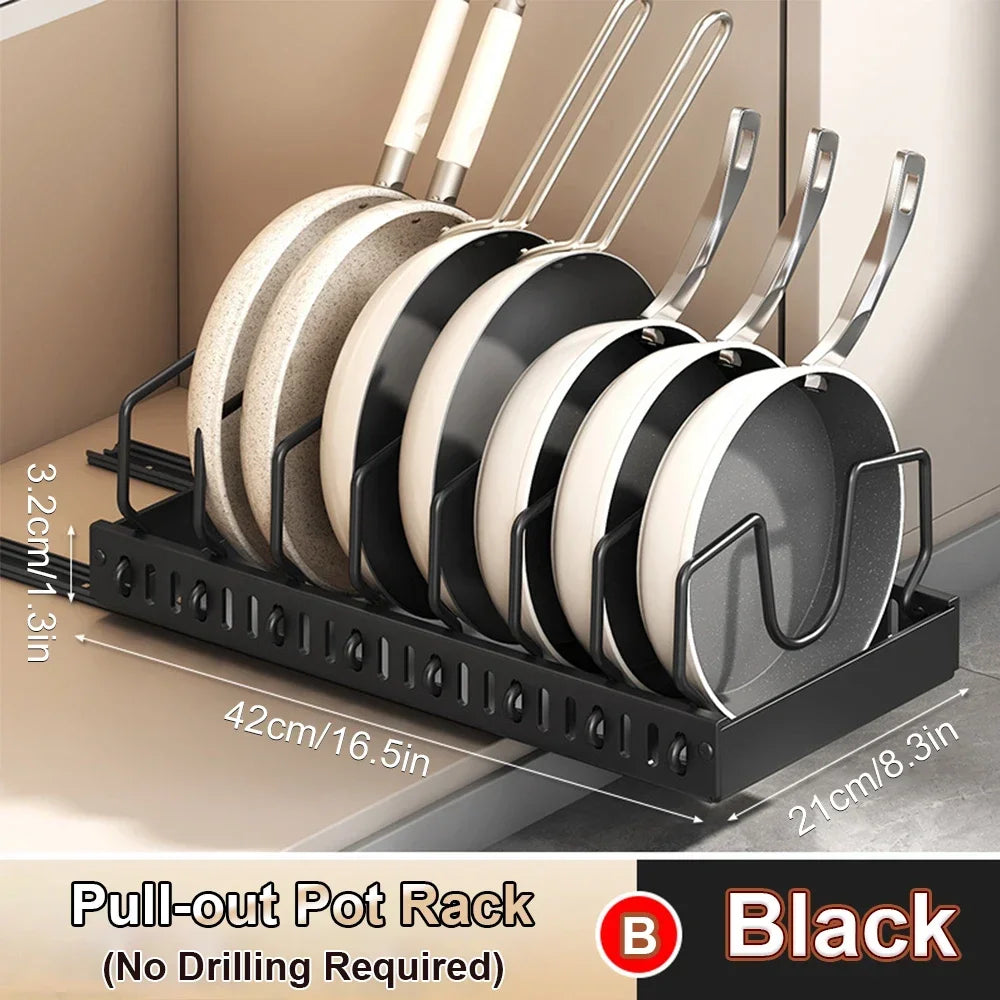 Kitchen Multifunctional Organizer - Pull-Out for Pots/Pans, Sliding Lid Holder, Spice Rack & Dish Drying Racks Drawer Organizer