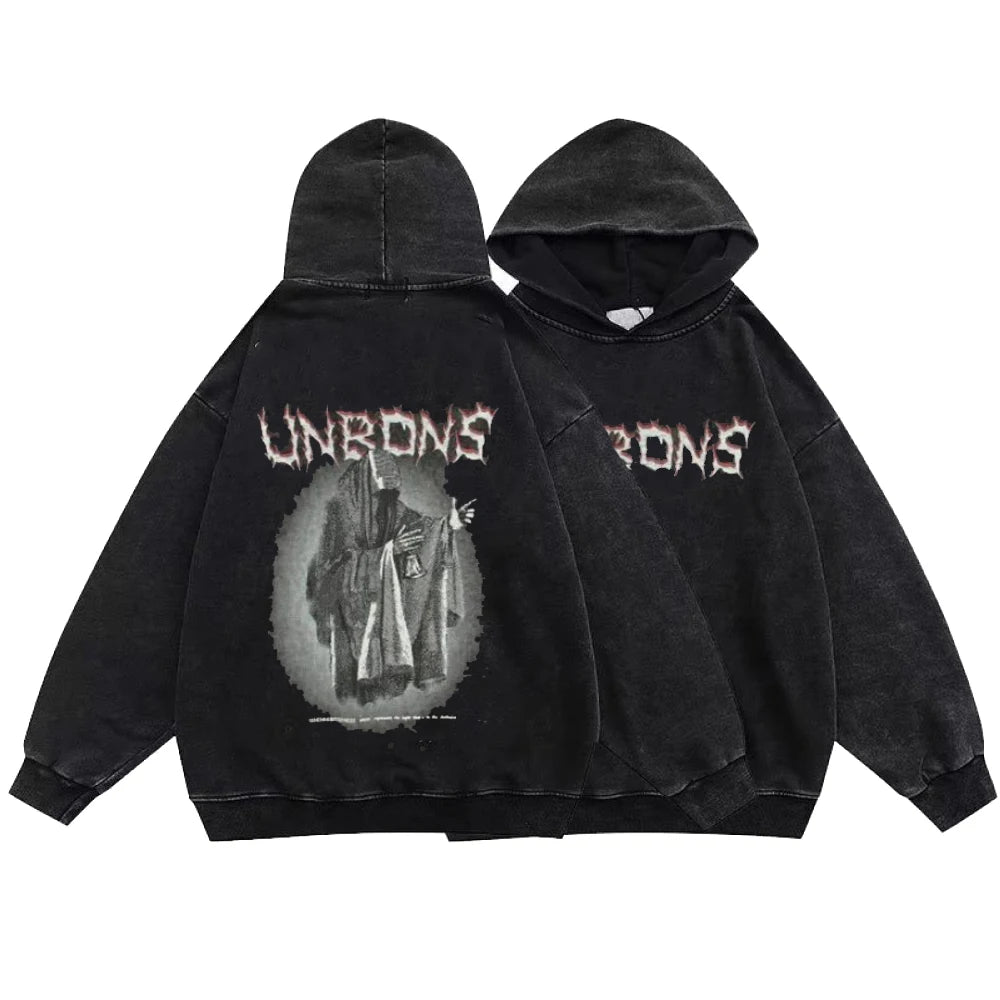 Gothic Style Hoodies Vintage Washed Letter Cross Y2K Sweatshirts Hip Hop Streetwear Long Sleeve Pullover Oversized Harajuku Tops