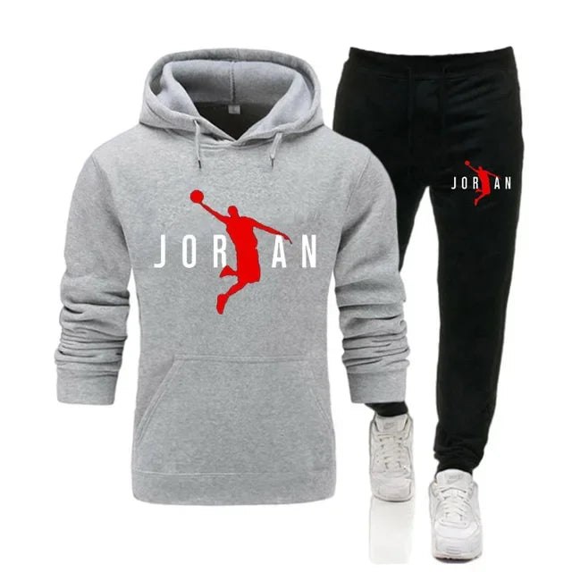 Autumn and winter new men's hooded sweatshirt casual set, outdoor fitness long-sleeved men's pullover + pants two-piece set