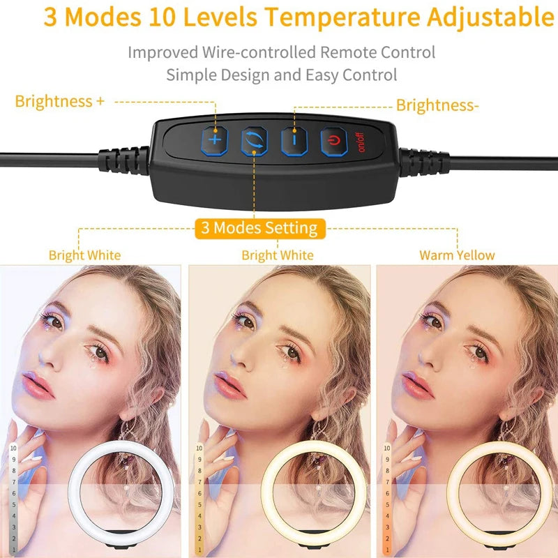10inches Ring Light 33cm LED Selfie Photography Fill Lamp With 50cm Tripod & Remote control for Tik tok Video Live cosmetic Lamp