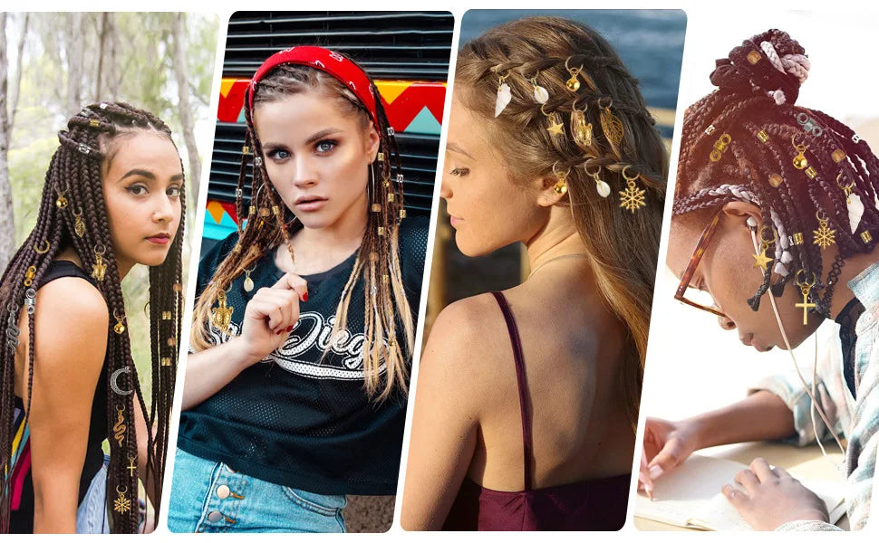 100pcs/set Alloy Braid Hair Ring Dreadlock Hair Ring Hippie Style Hair Accessories Loc Hair Jewelry for Braids for Girls