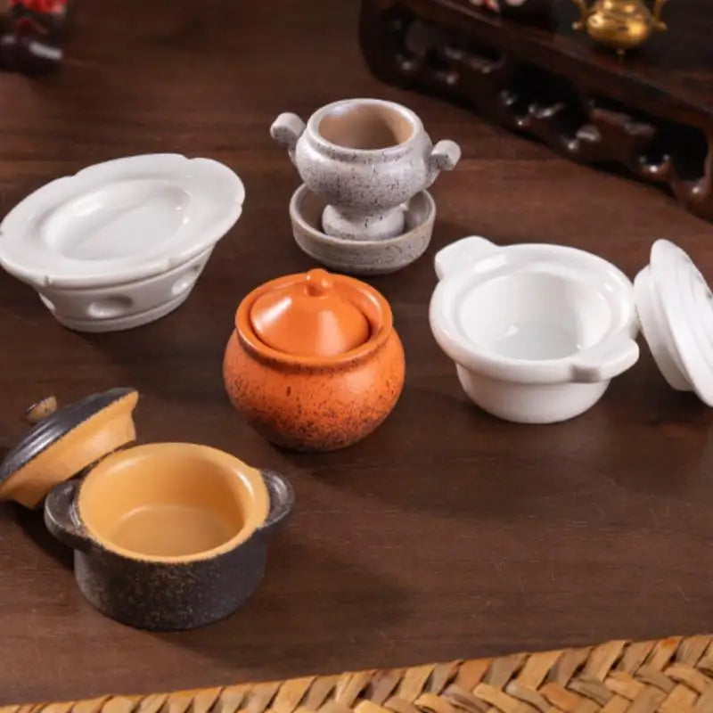 DIY Miniature Dollhouse Kitchen Decoration Accessories; Mini Clay Pot, Plate and Food Model