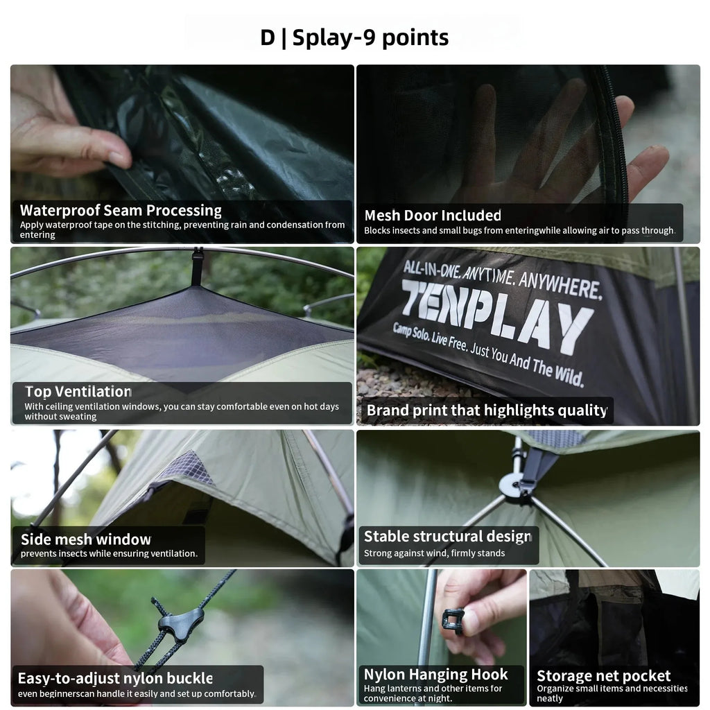 TENPLAY Ultra-Lightweight Instant Pop-Up Single-Person Tent, 3000mm Waterproof, 50UPF, for Camping, Hiking, Fishing, Backpacking