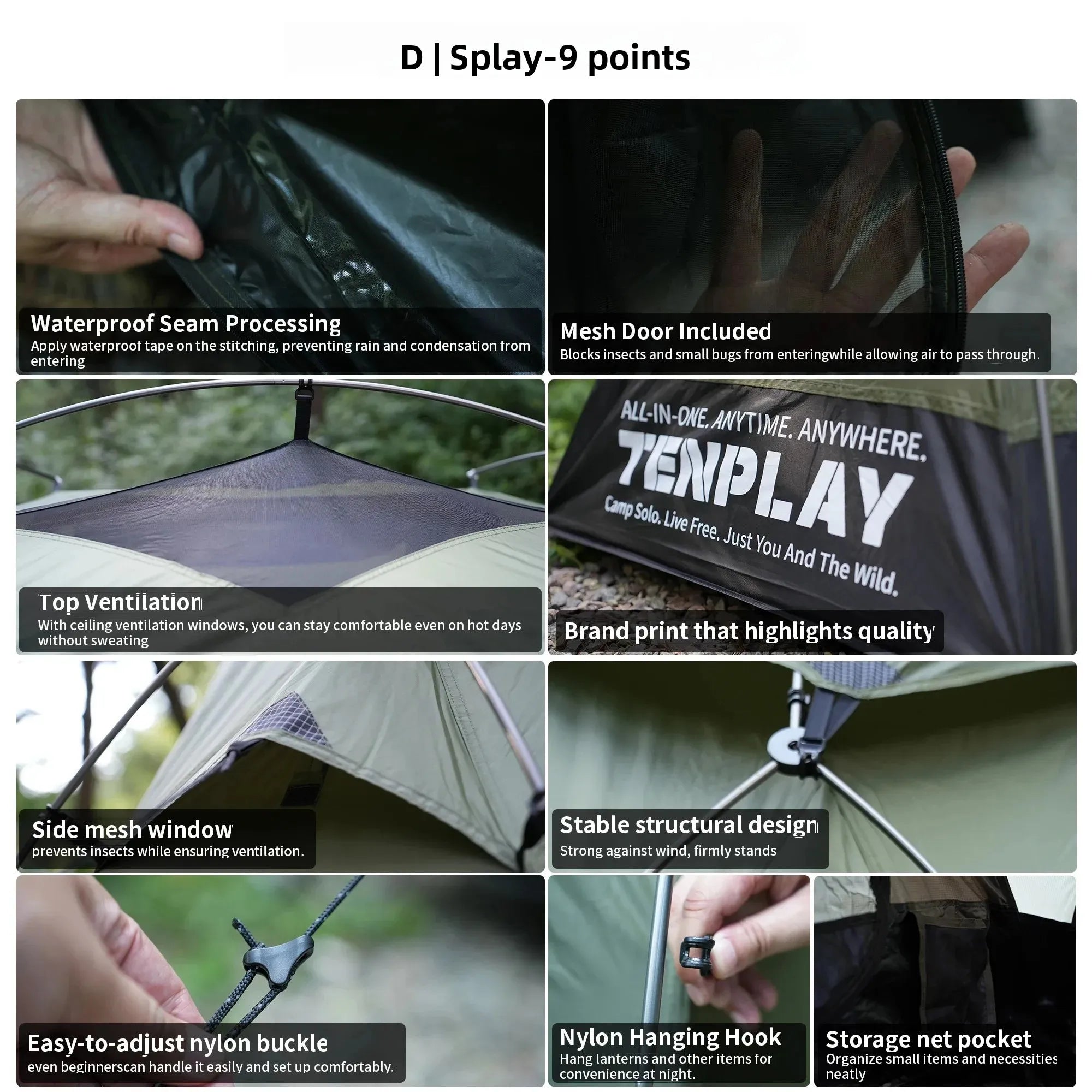 TENPLAY Ultra-Lightweight Instant Pop-Up Single-Person Tent, 3000mm Waterproof, 50UPF, for Camping, Hiking, Fishing, Backpacking