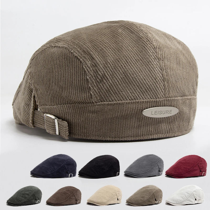 Men Fashion Corduroy Beret Spring Autumn Thick Warm Women's Flat Hat Vintage Casual Newsboy Cap Unisex Fashion Front Back Wear