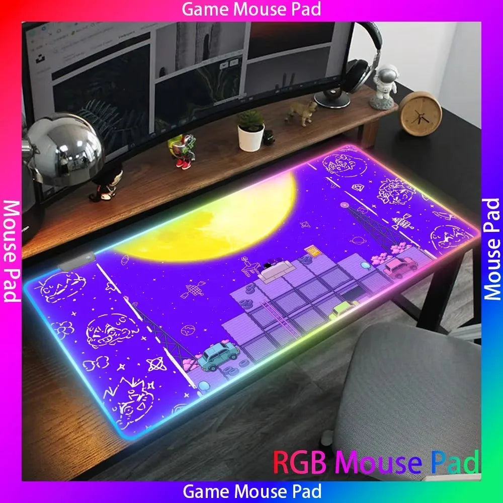 Hot Video Game O_omori RGB Mouse Pad LED Large Gamer Mousepads Luminous Kawaii Cute Deskmat High-end E-sports Keyboard Pad