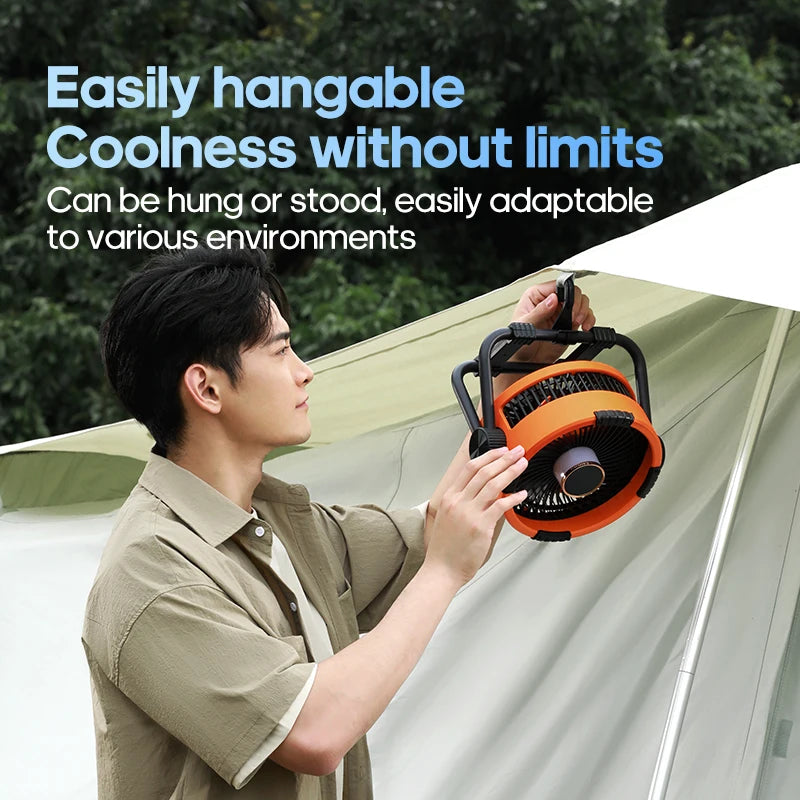 Camping Fan 20000mAh 6 in 1 Outdoor Ceiling Fan 4 Speed Adjustment Rechargeable Desktop Air Circulator LED Lighting Power Bank