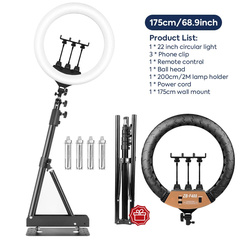 22in Ring Light Wall Mount,137/175cm Wall Mounting Triangle Boom Arm With Dimmable Light For Photography,Studio Kit Video Lights
