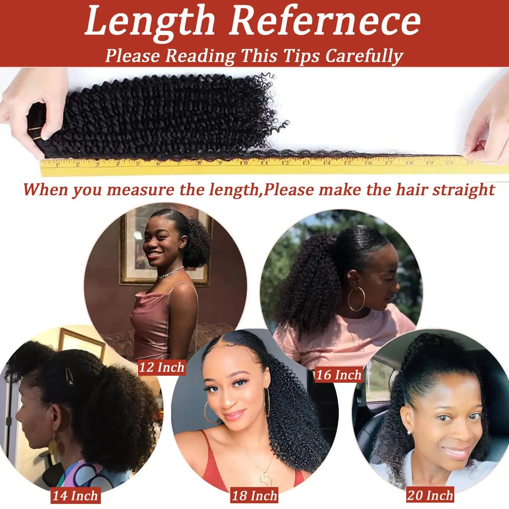 Pony Tail Hair Extensions Kinky Curly Ponytail Extension Drawstring Human Hair Clip in for Black Women Curly Wave Thick Hair #1B