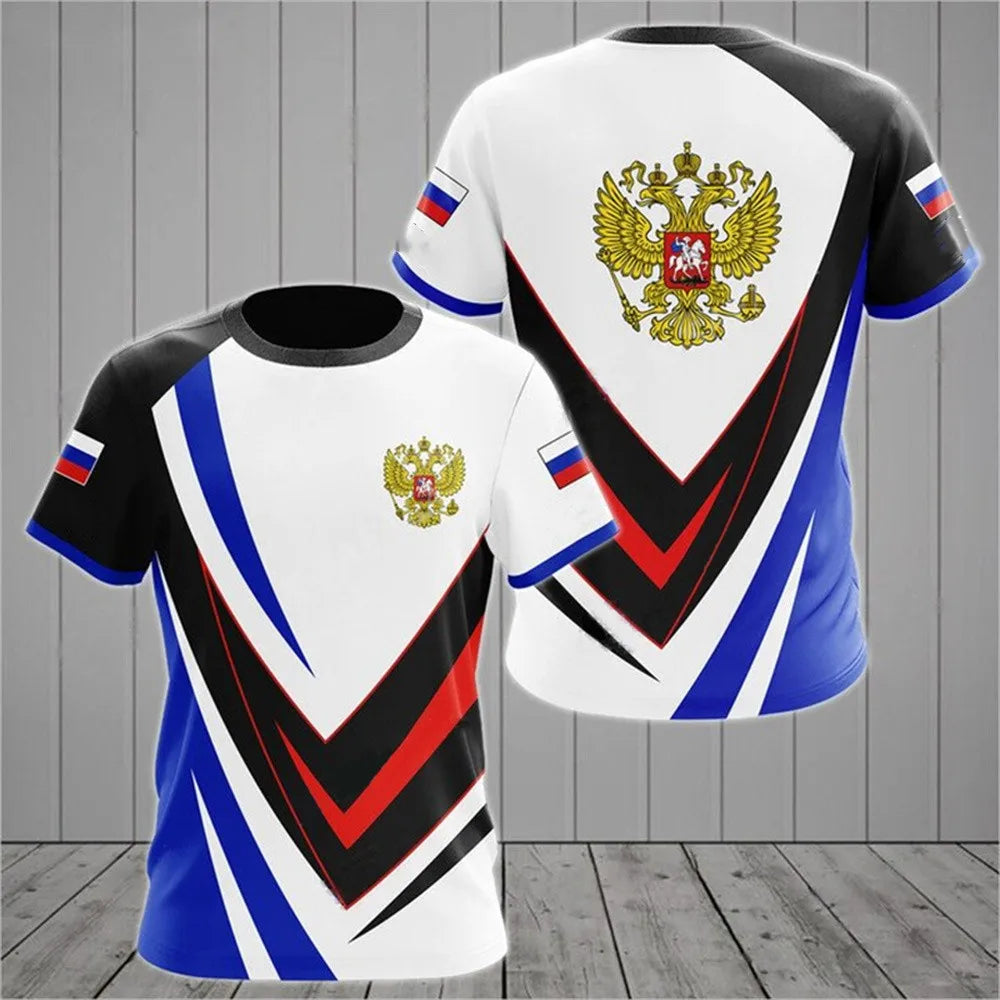 Russia Men's T-shirts Casual Fashion Summer New Russian Flag Short Sleeved Tops Tees Men's Clothing Oversized T-shirt Streetwear