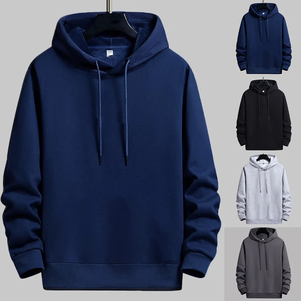 Mens Casual Hoodies Pullover Fleece Lined Long Sleeve Athletic Hooded Sweatshirt Suitable for Autumn and Winter Wear