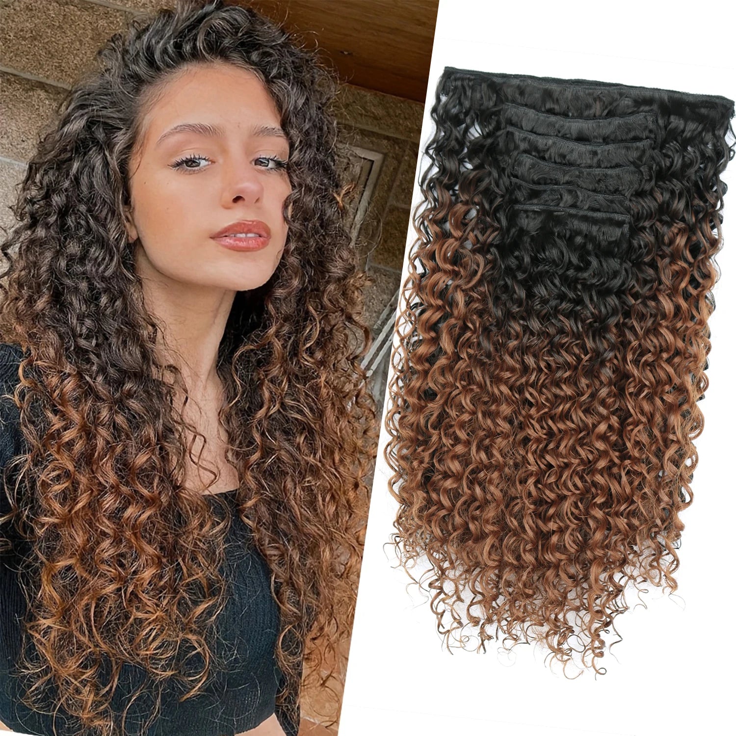 Synthetic Kinky Curly 16 Clip In Hair Extensions Full Head Fake Pieces Black Brown Hair Extensions Suitable For Women To Wear