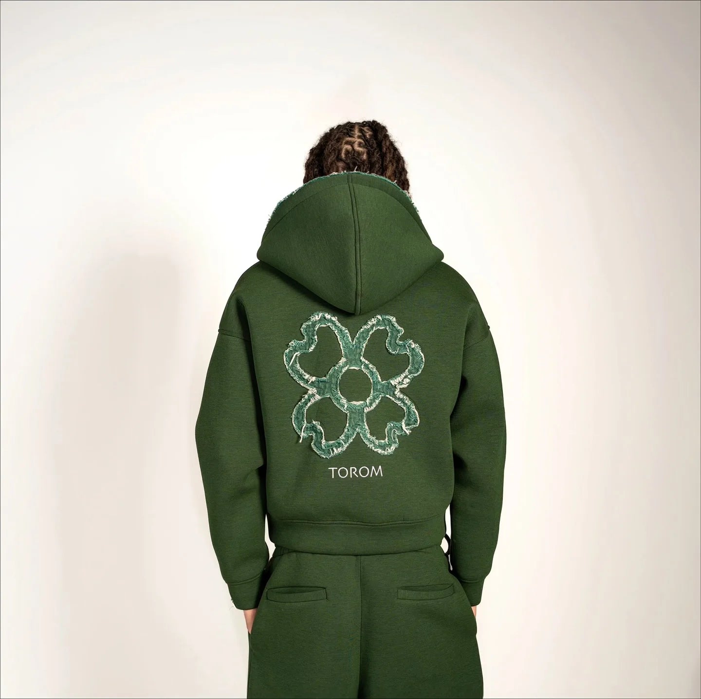 European Street Style Four-Leaf Clover Men's Oversized Activewear Set, Unisex Fit Zip-Up Hoodie Multi-Color Trendy Two-Piece Set