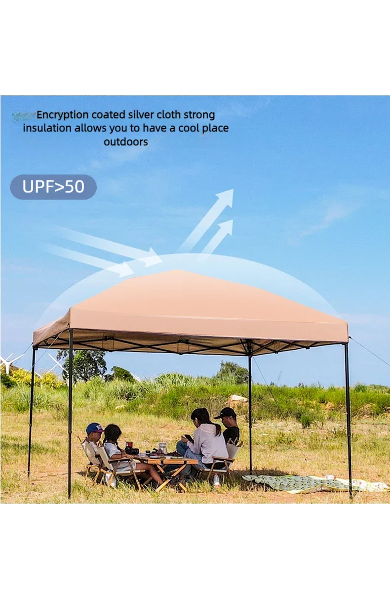 Outdoor pop-up canopy Gazebo Tent beach camping instant canopy 10x10 feet (khaki color) Convenient to carry withWith tugboat bag