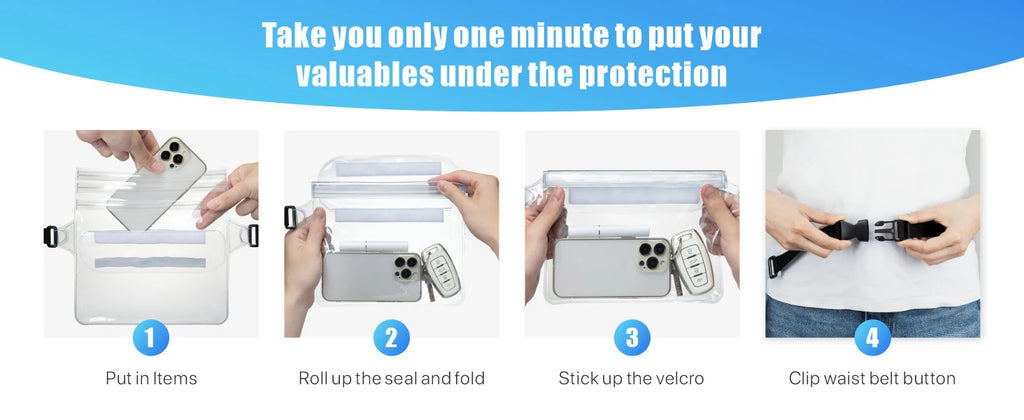 Waterproof Phone Pouch with Adjustable Waist Strap Dry Bag Keep Phone Valuables Safe for Beach Swimming Kayaking Boating Fishing